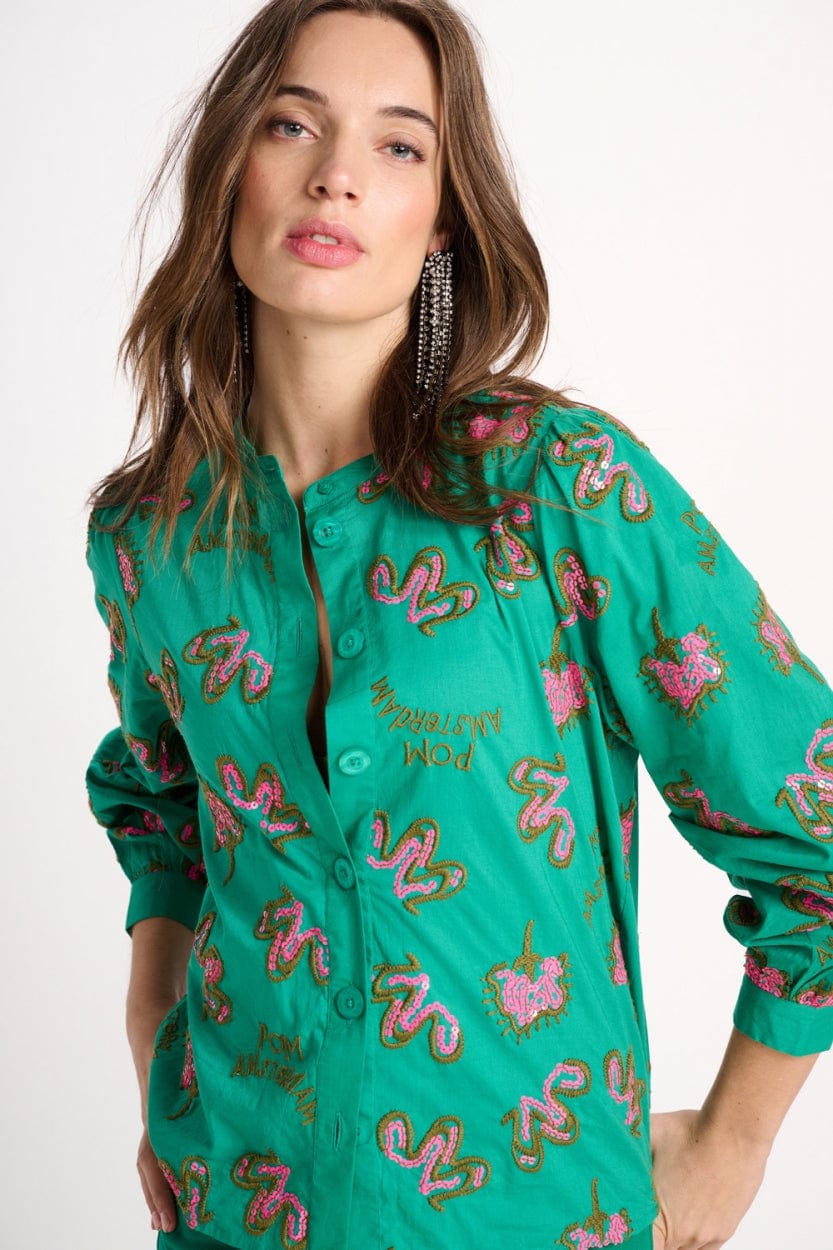 POM Amsterdam Blouses BLOUSE - Fern Green Shine