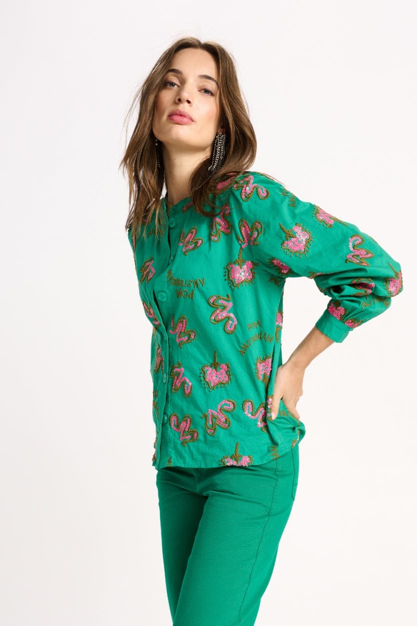 POM Amsterdam Blouses BLOUSE - Fern Green Shine