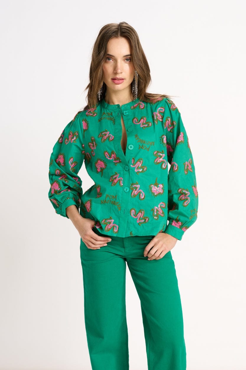 POM Amsterdam Blouses BLOUSE - Fern Green Shine