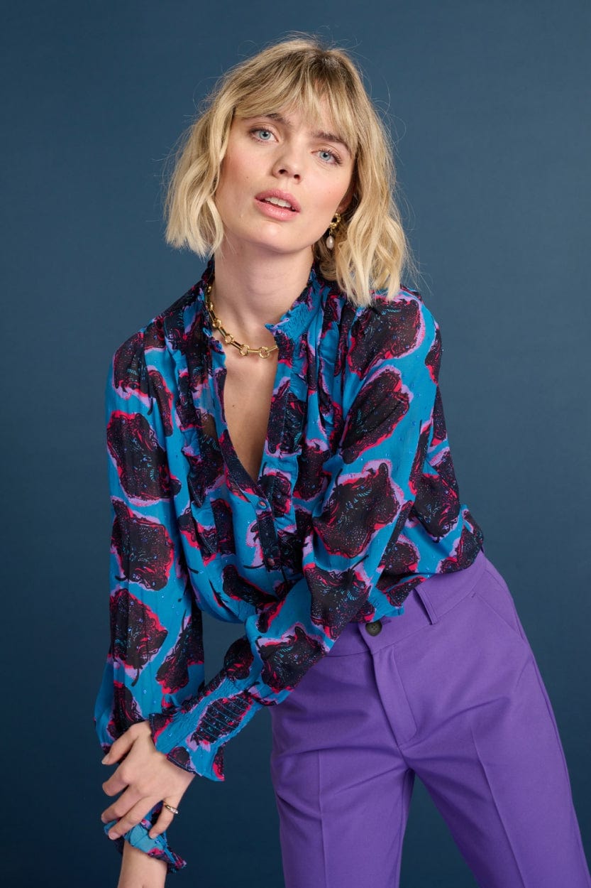 POM Amsterdam Blouses BLOUSE - Flower Pop Blue