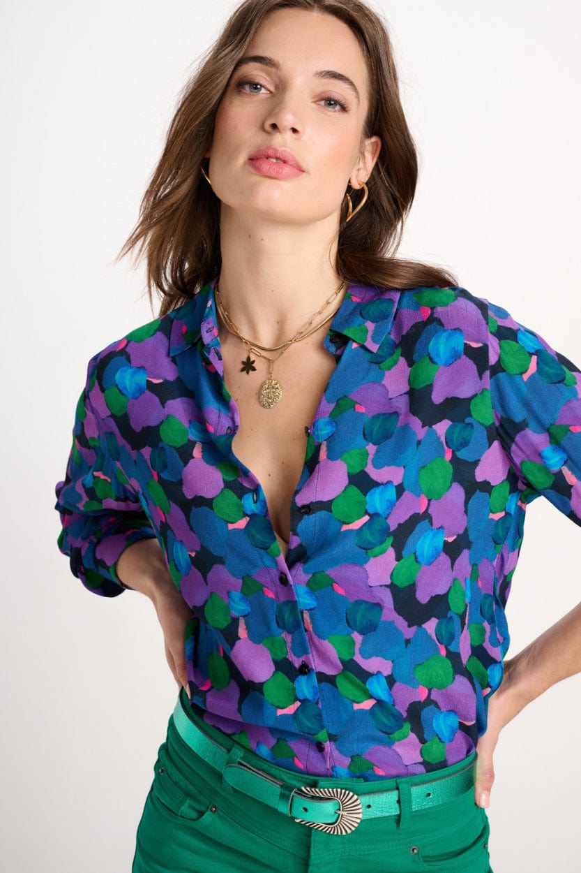 POM Amsterdam Blouses BLOUSE - Mila Brushwork Lilac