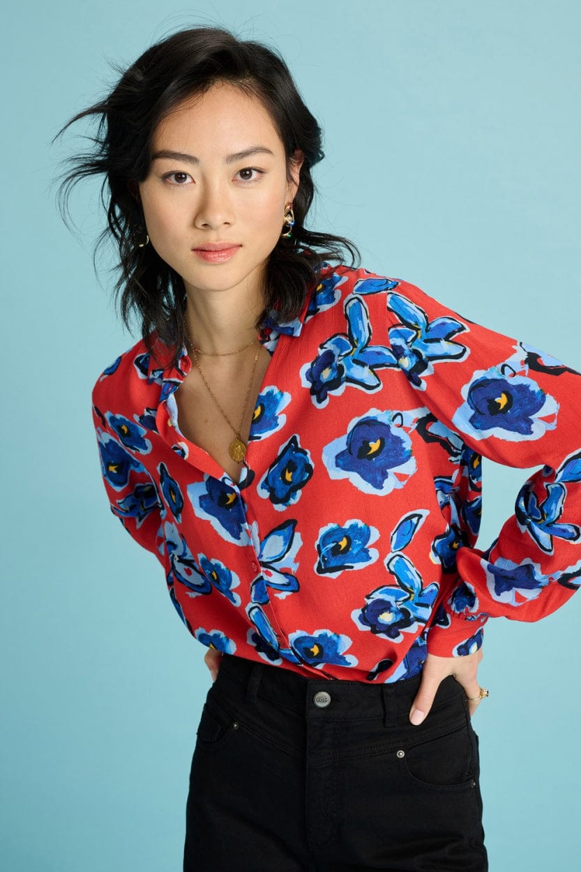 POM Amsterdam Blouses BLOUSE - Mila Flower Glory Red