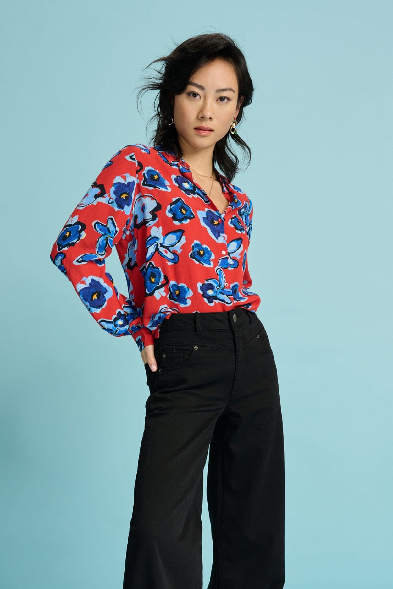 POM Amsterdam Blouses BLOUSE - Mila Flower Glory Red
