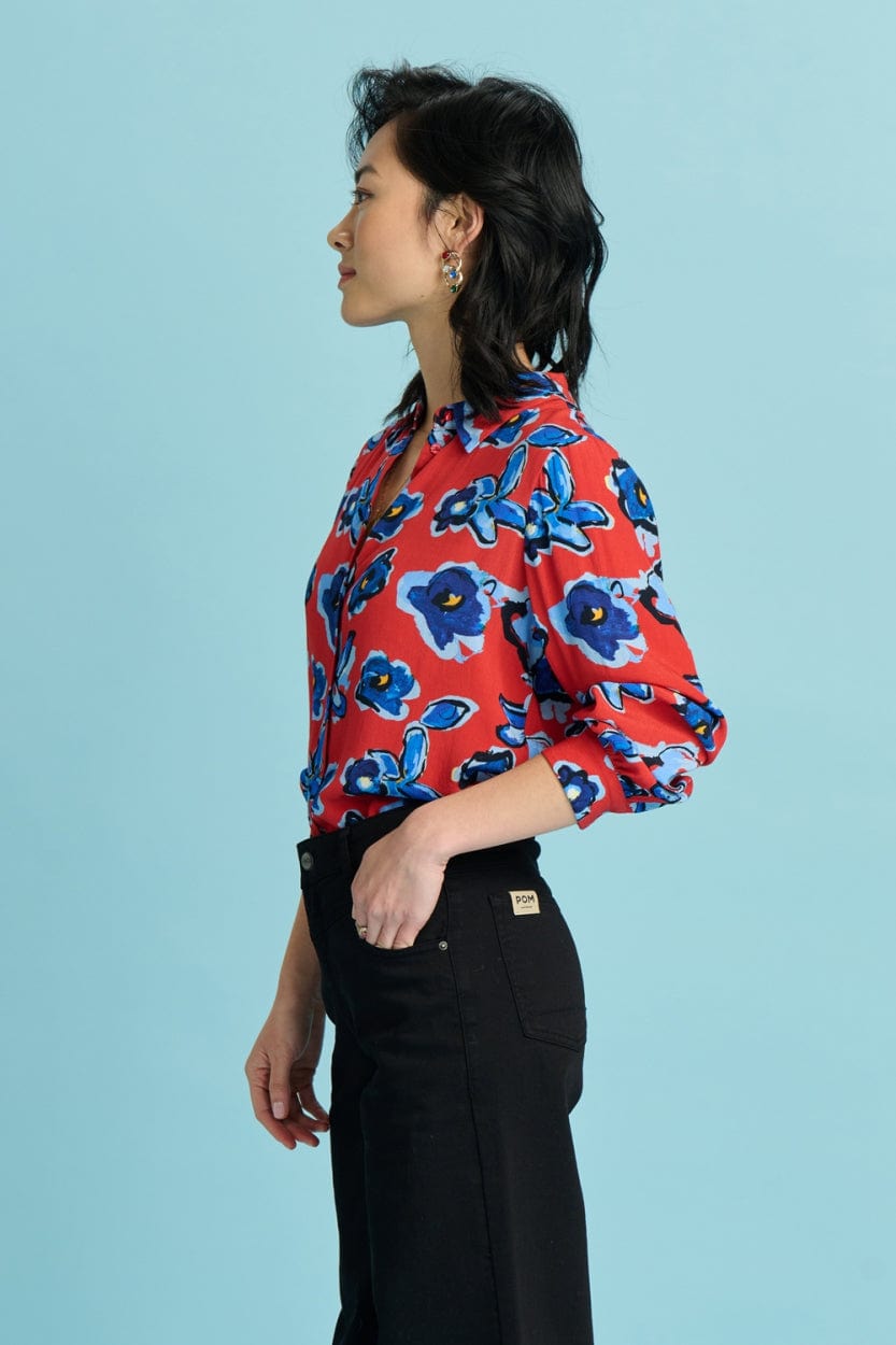 POM Amsterdam Blouses BLOUSE - Mila Flower Glory Red