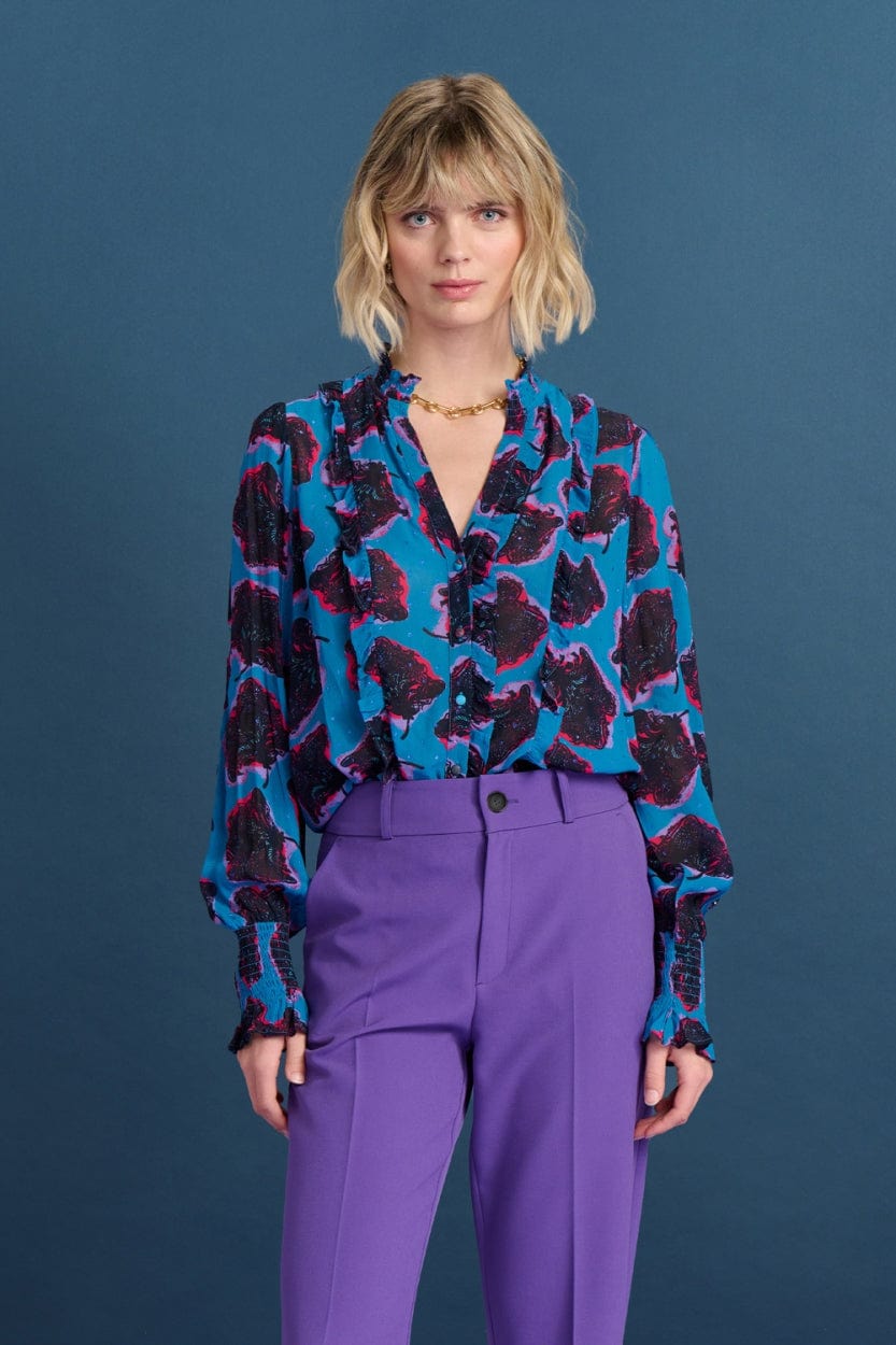 POM Amsterdam Blouses Blue / 34 BLOUSE - Flower Pop Blue