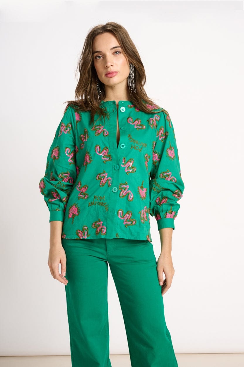 POM Amsterdam Blouses Green / 34 BLOUSE - Fern Green Shine