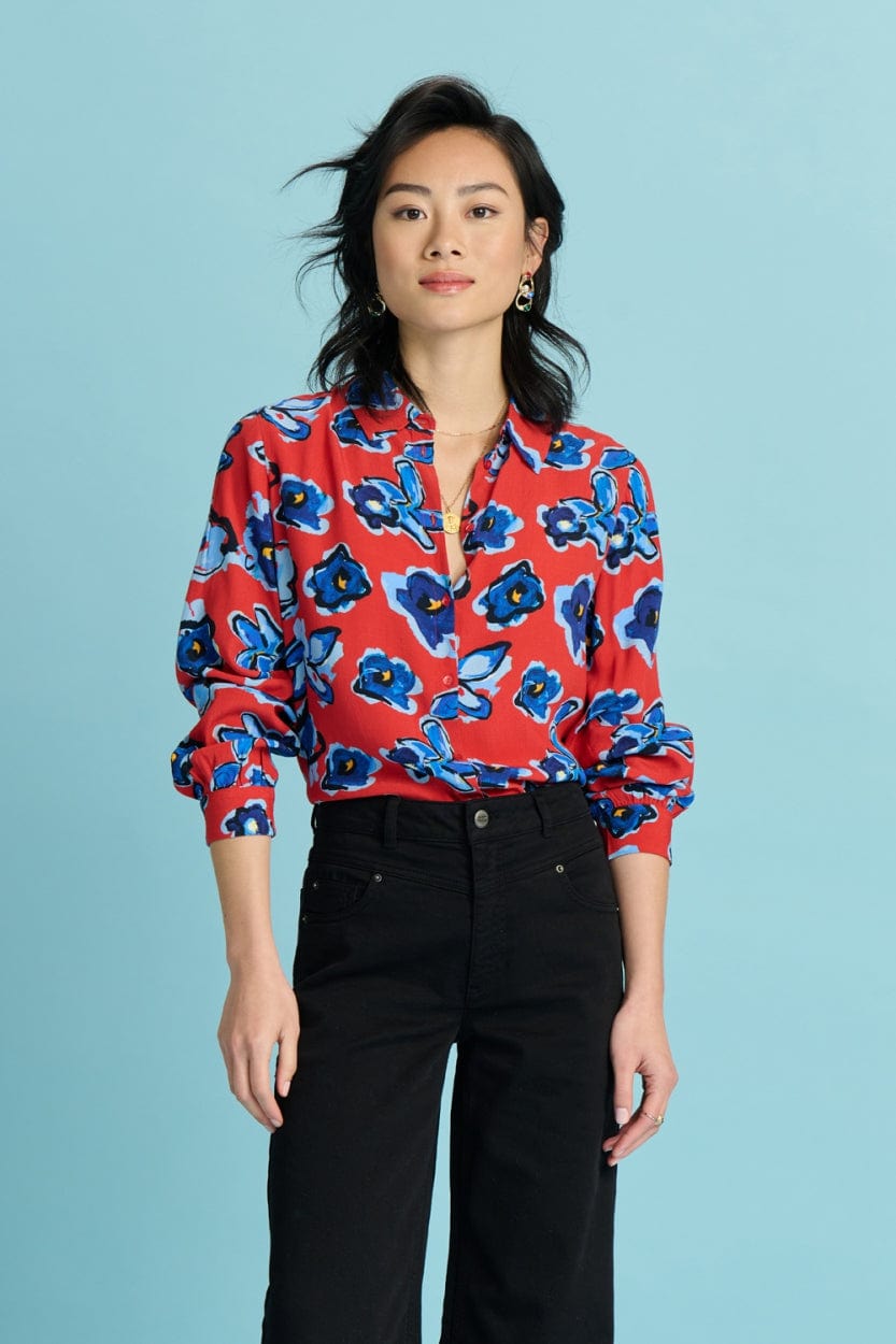 POM Amsterdam Blouses Red / 34 BLOUSE - Mila Flower Glory Red