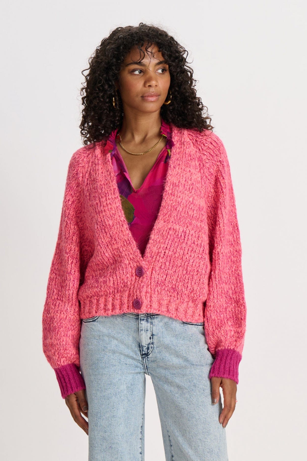 POM Amsterdam Cardigans CARDIGAN - Fiery Pink Melange