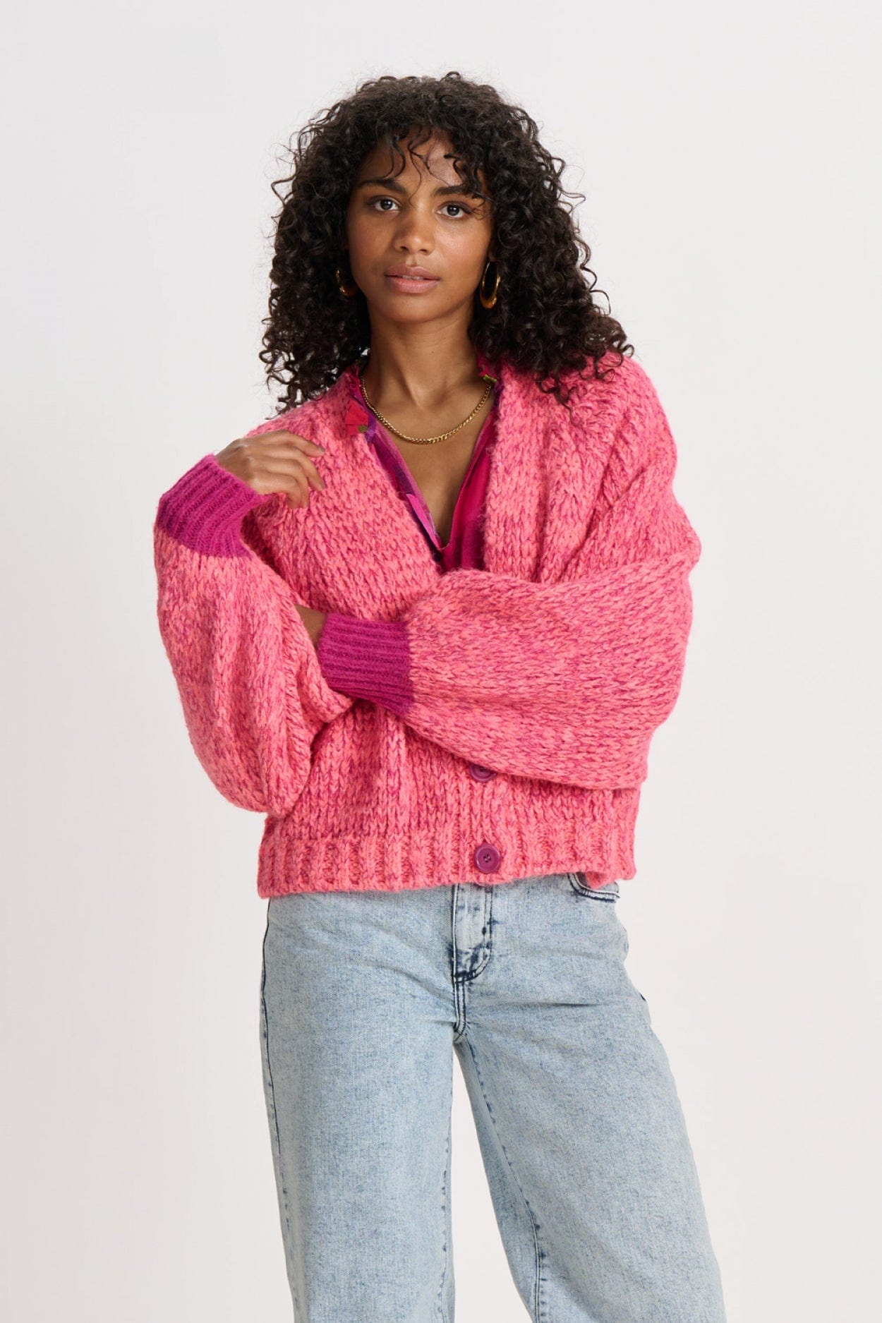 POM Amsterdam Cardigans Pink / 36 CARDIGAN - Fiery Pink Melange