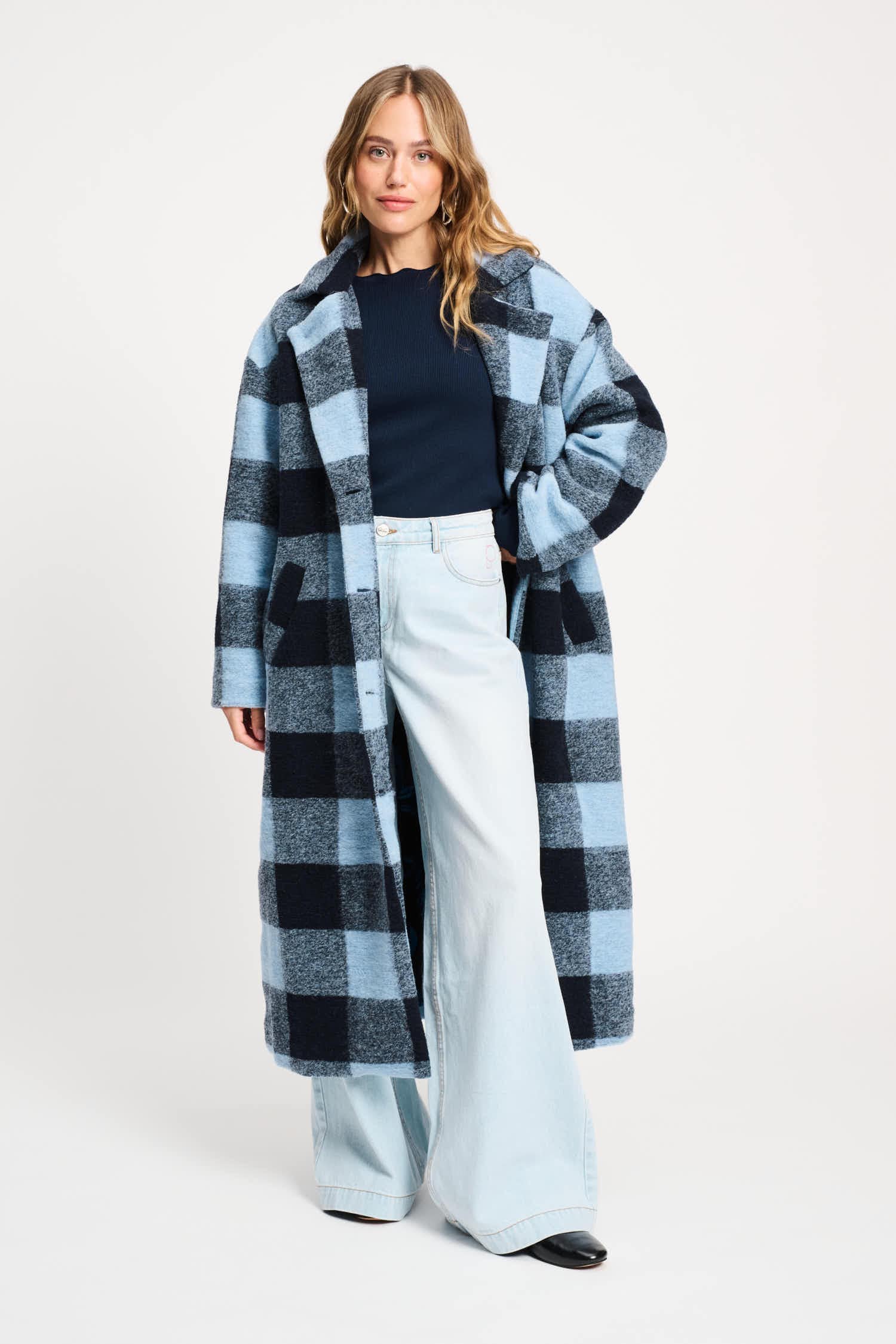 POM Amsterdam Coats Blue / 34 VEST - Check Dawn Blue