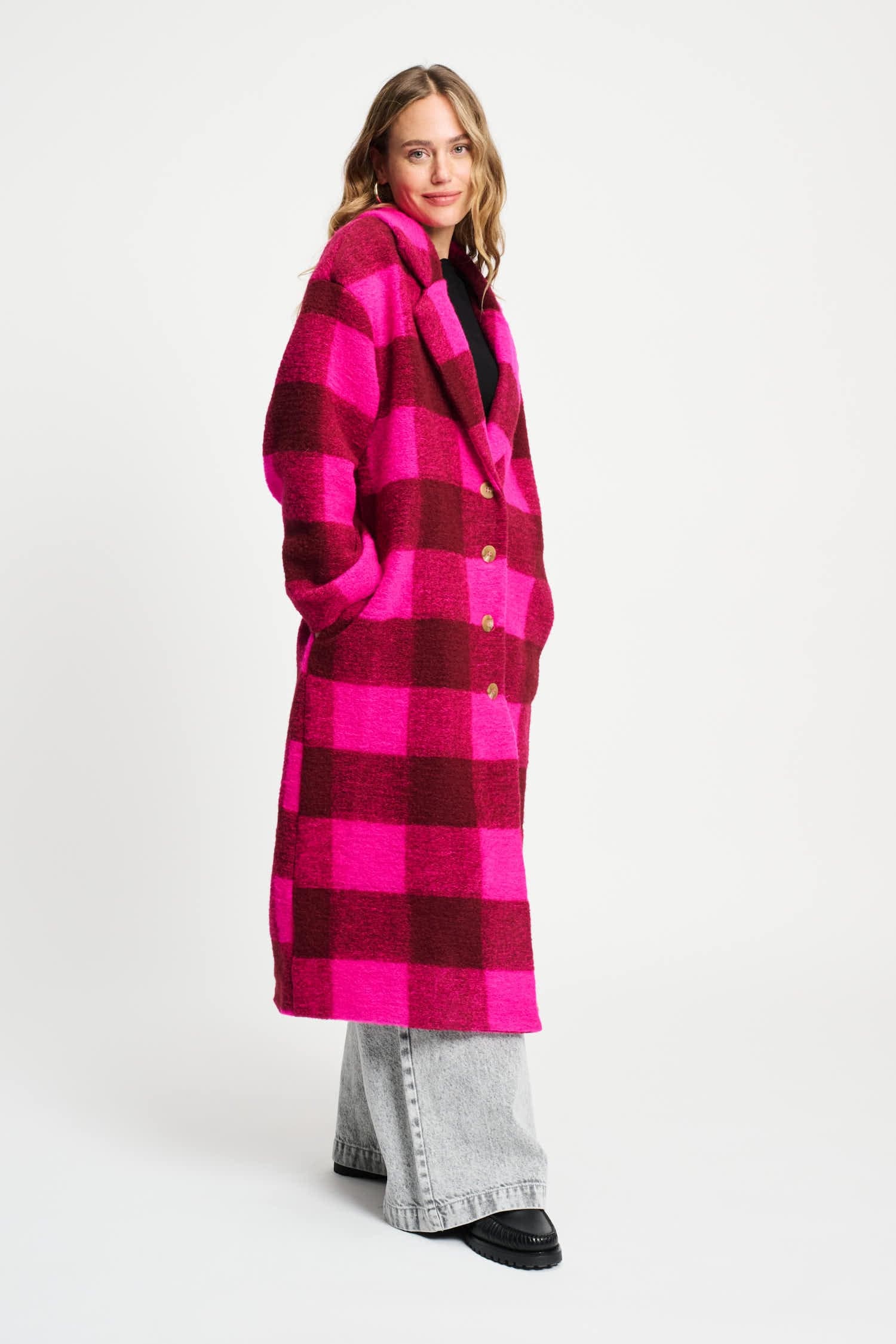 POM Amsterdam Coats Pink / 34 VEST - Check Plum Pink
