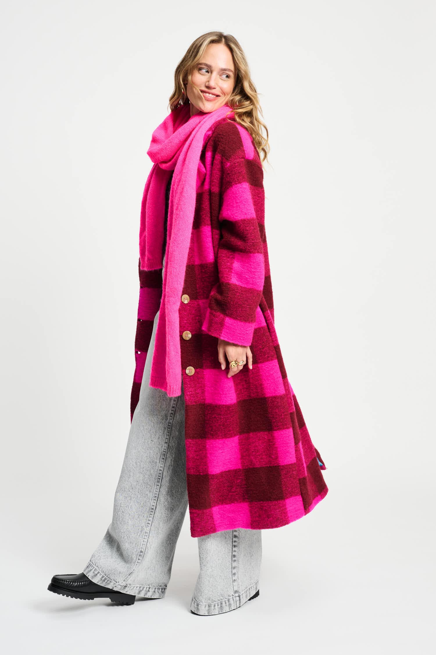 POM Amsterdam Coats VEST - Check Plum Pink