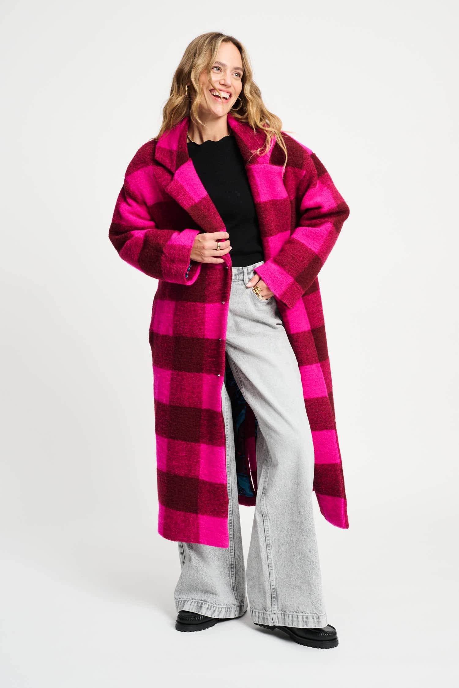 POM Amsterdam Coats VEST - Check Plum Pink