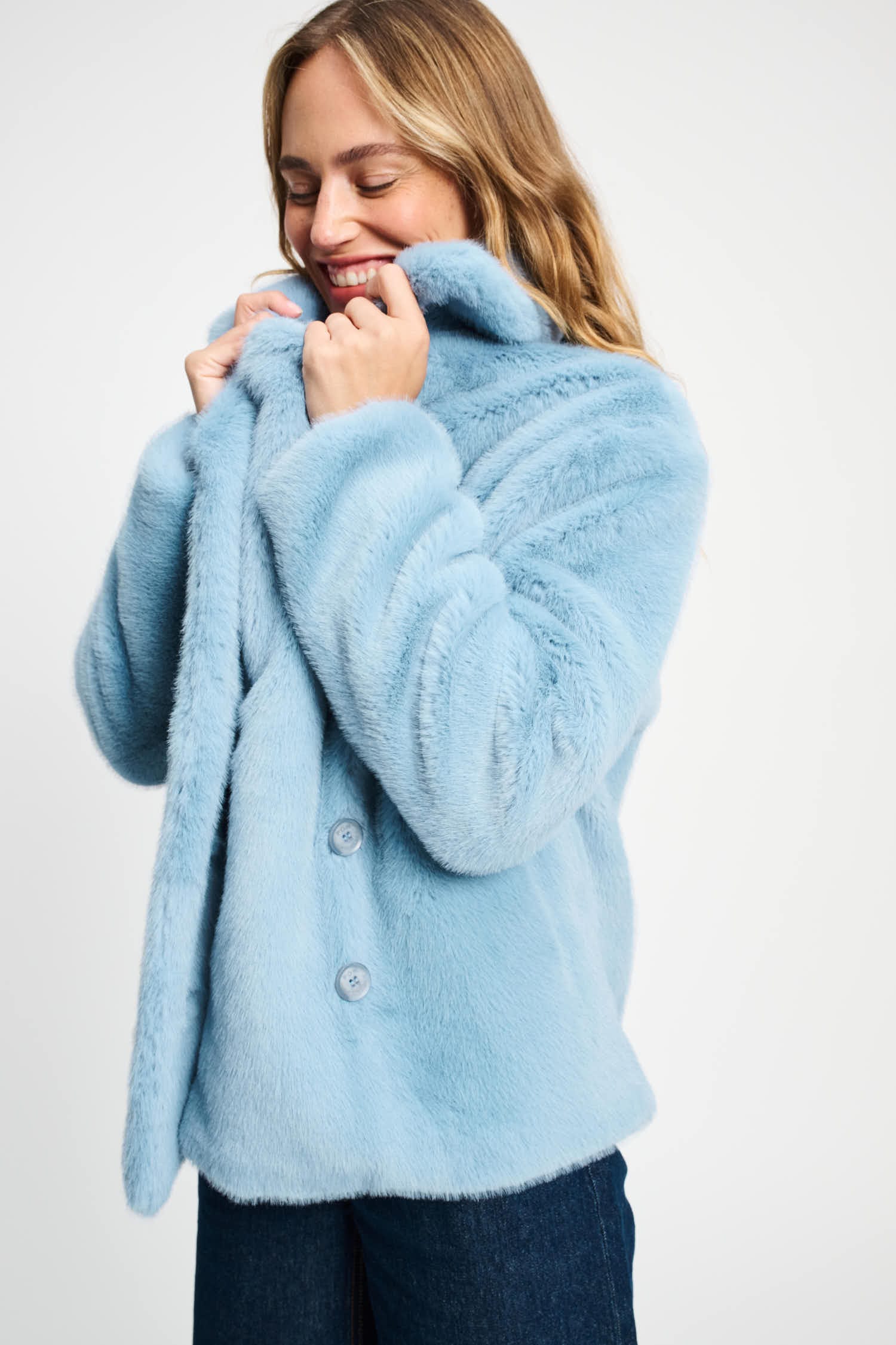 POM Amsterdam Coats VEST - Fur Misty Blue