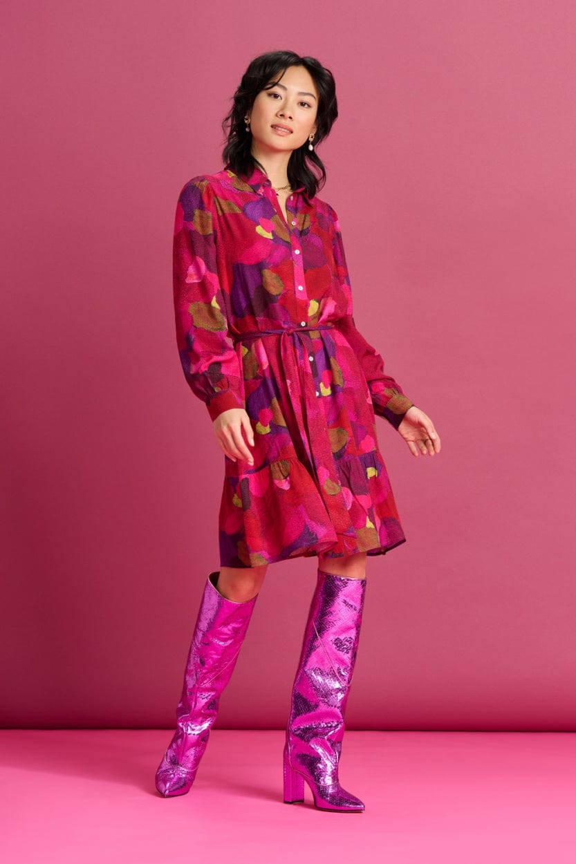 POM Amsterdam Dresses Pink / 34 ROBE - Brushwork Fiery Pink