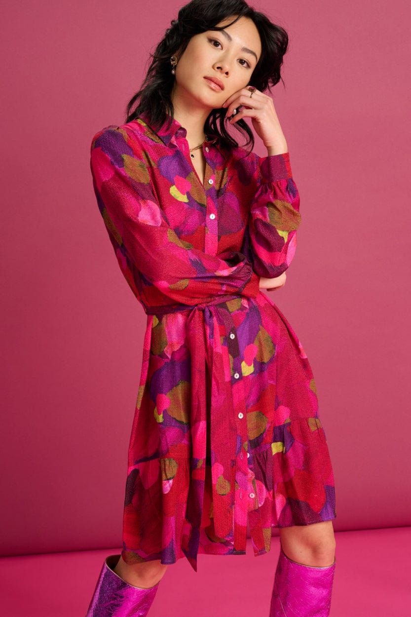 POM Amsterdam Dresses ROBE - Brushwork Fiery Pink