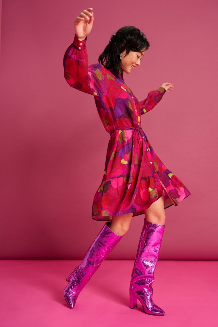 POM Amsterdam Dresses ROBE - Brushwork Fiery Pink