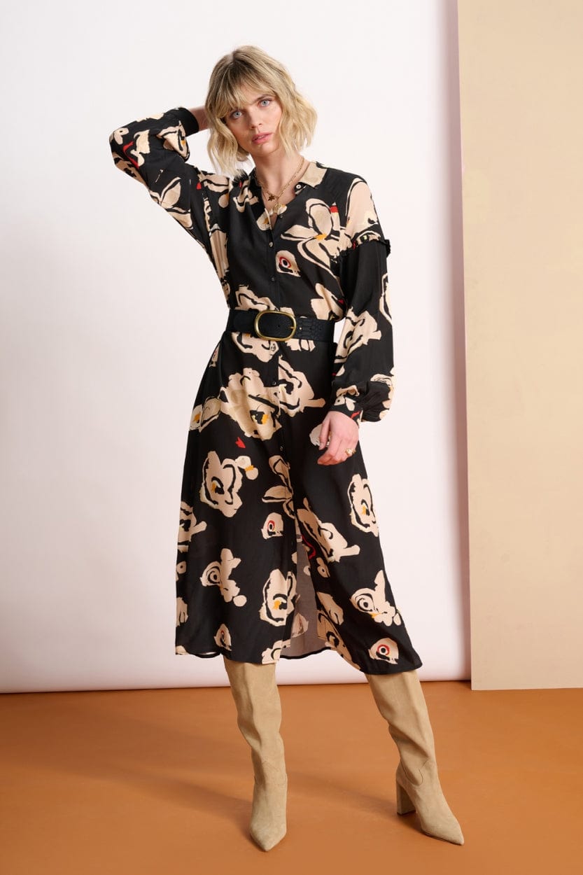 POM Amsterdam Dresses ROBE - Flower Glory Black