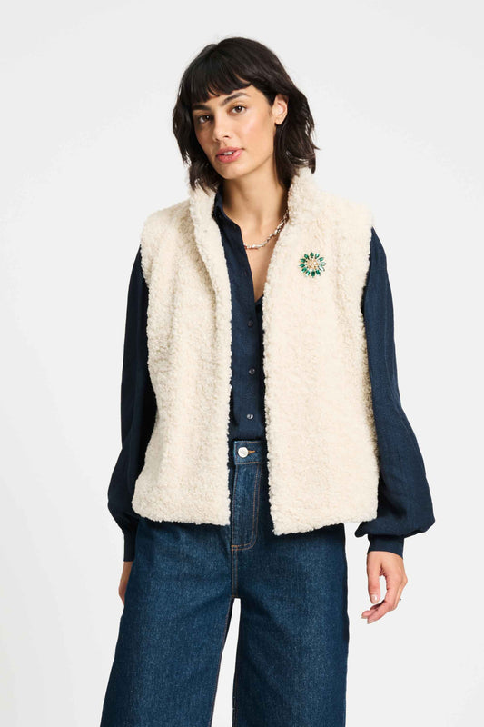 POM Amsterdam Gilets White / 34 GILET - Teddy Love Ecru
