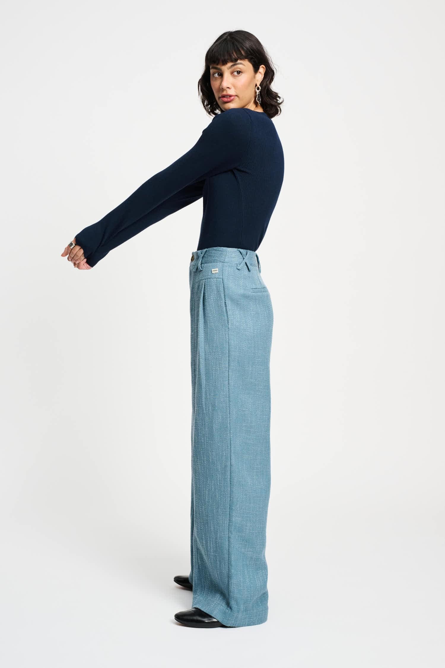 POM Amsterdam Pants PANTALON - Bouclé Dawn Blue