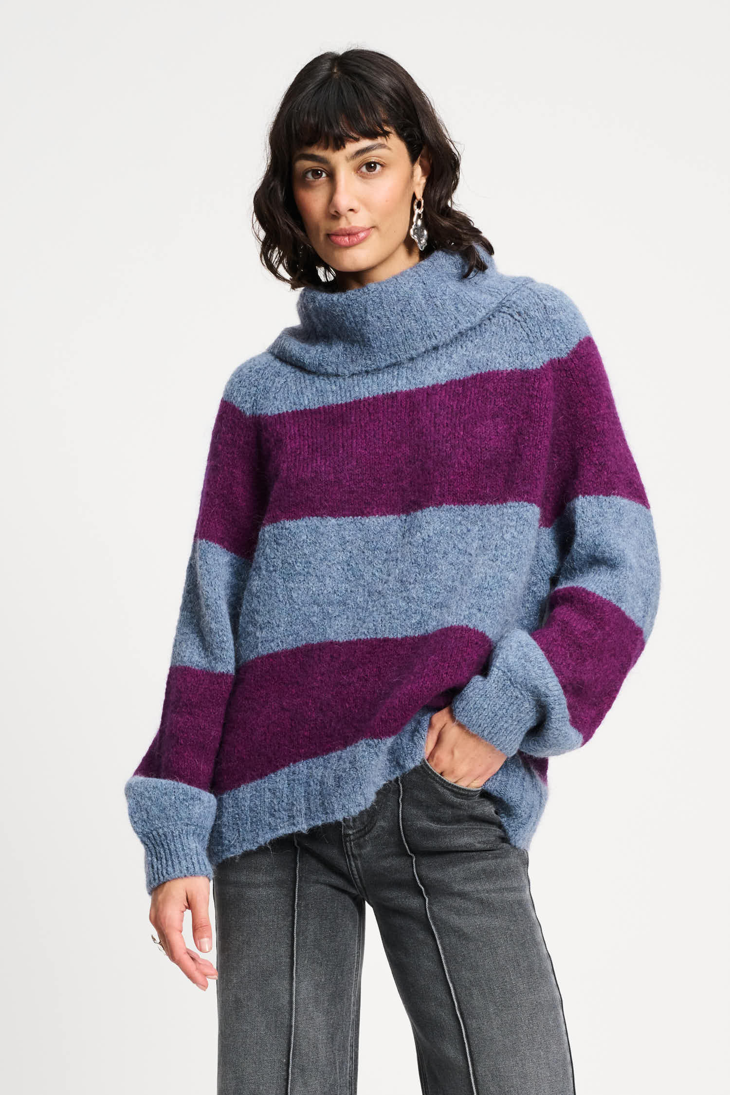 POM Amsterdam Pullovers Purple / 34 SWEATER - Plum Stripes