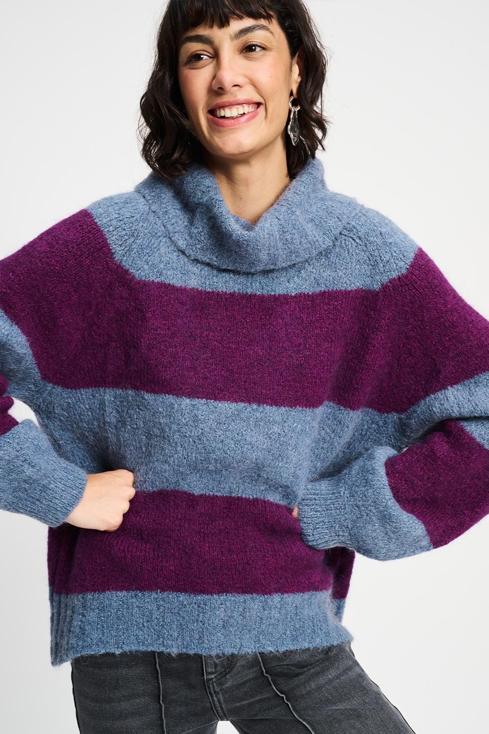 POM Amsterdam Pullovers SWEATER - Plum Stripes