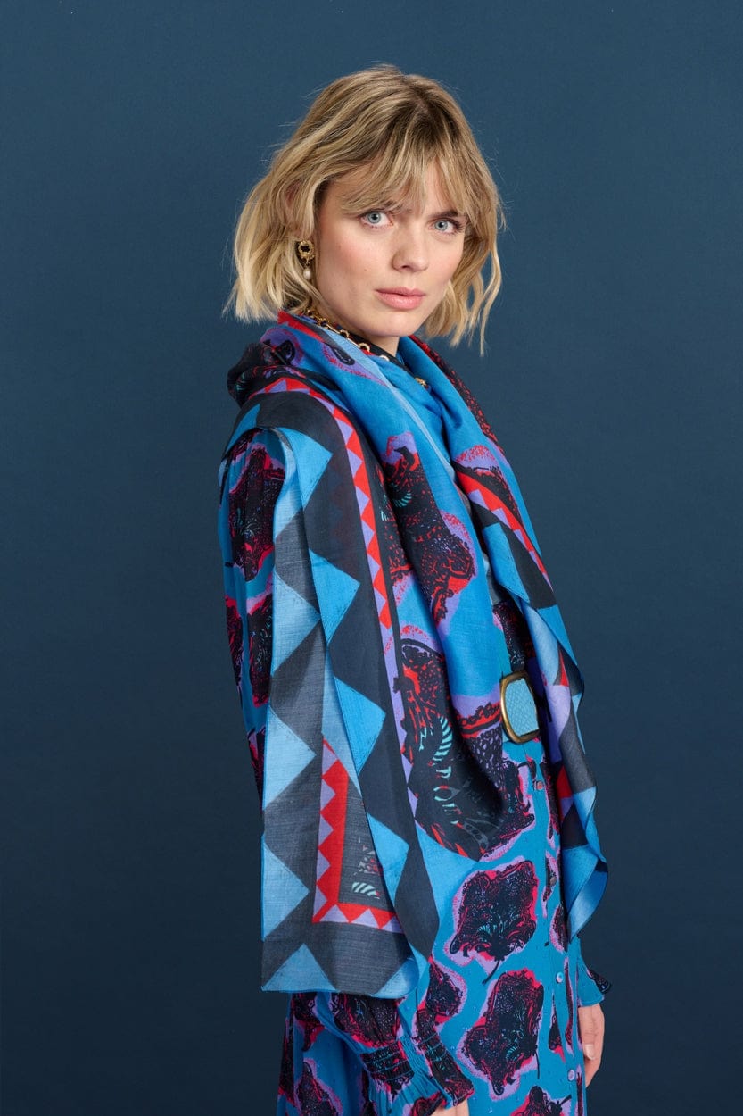 POM Amsterdam Shawls Blue / OS ÉCHARPE - Flower Pop Blue
