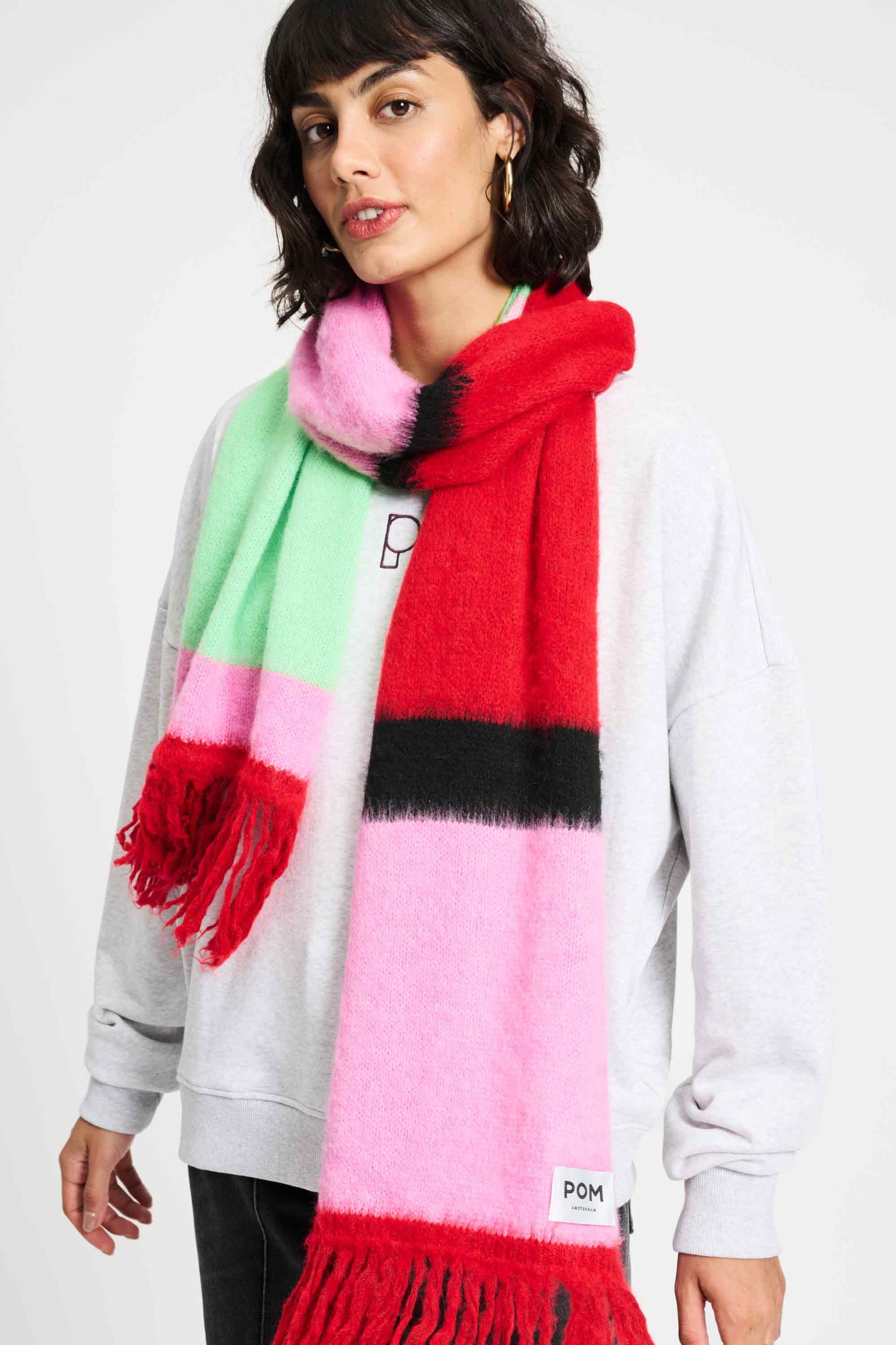 POM Amsterdam Shawls Multi colour / OS ECHARPE - Brushed Stripes Green