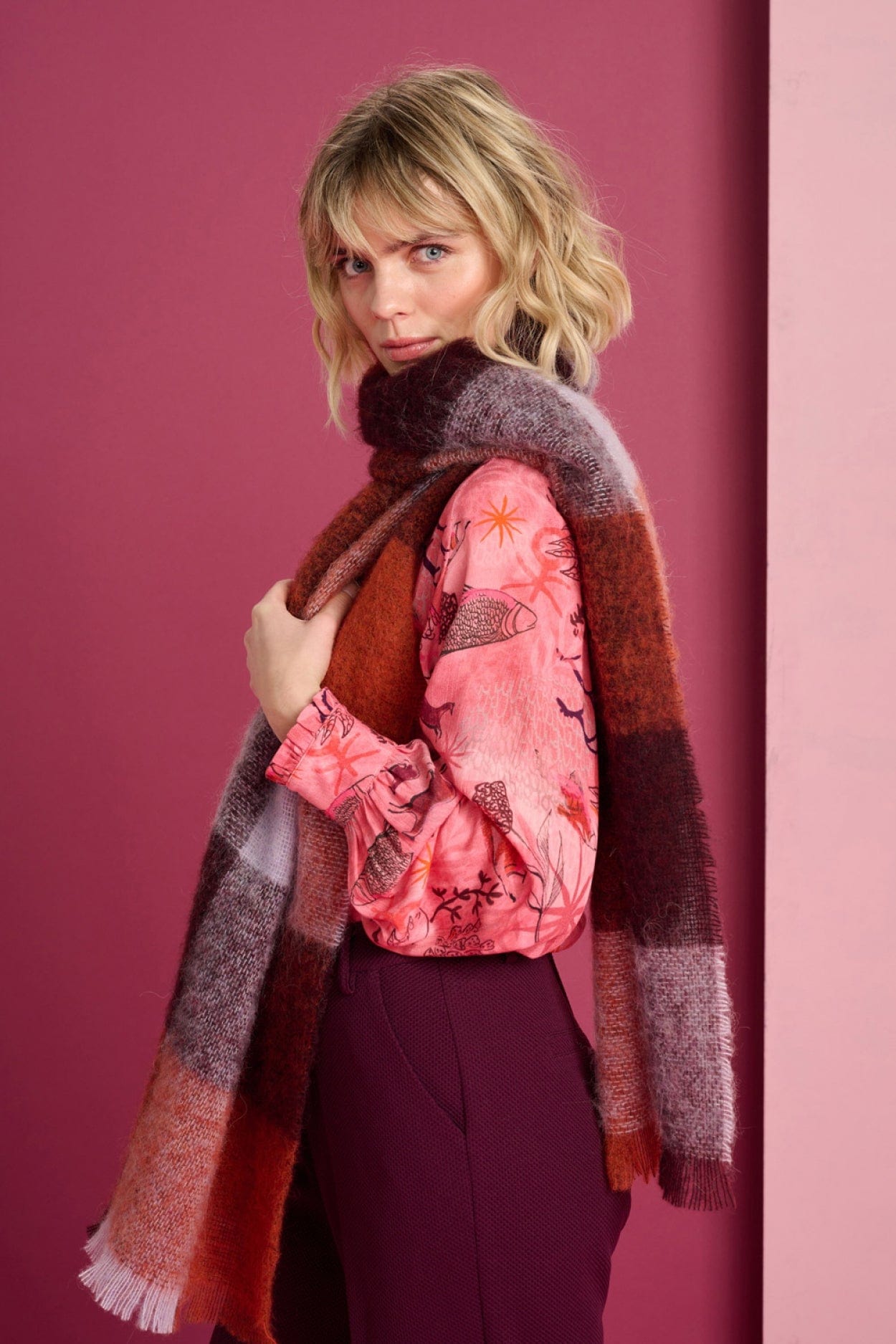 POM Amsterdam Shawls Orange / OS ÉCHARPE - Checks Orchid Bloom