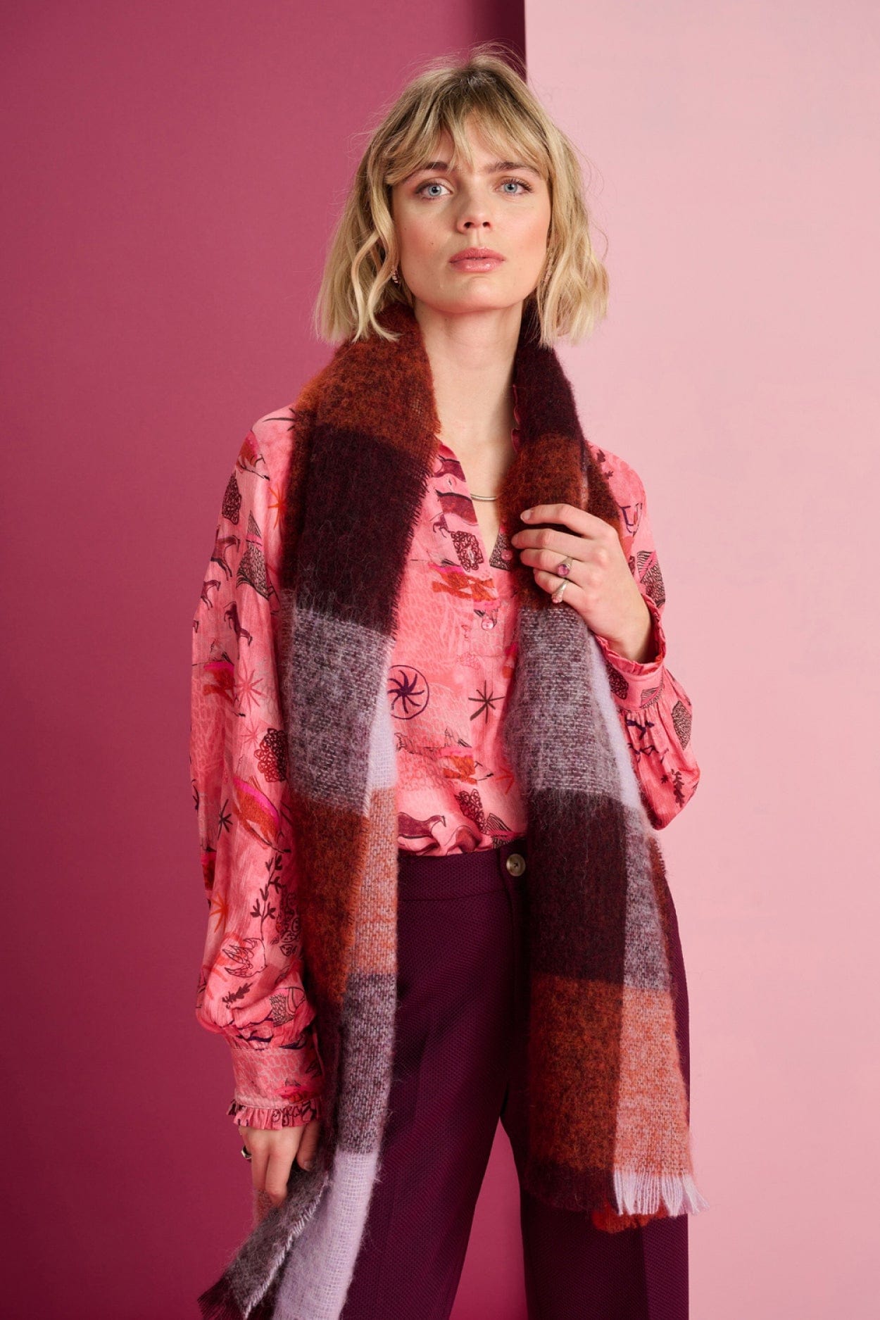 POM Amsterdam Shawls Orange / OS ÉCHARPE - Checks Orchid Bloom