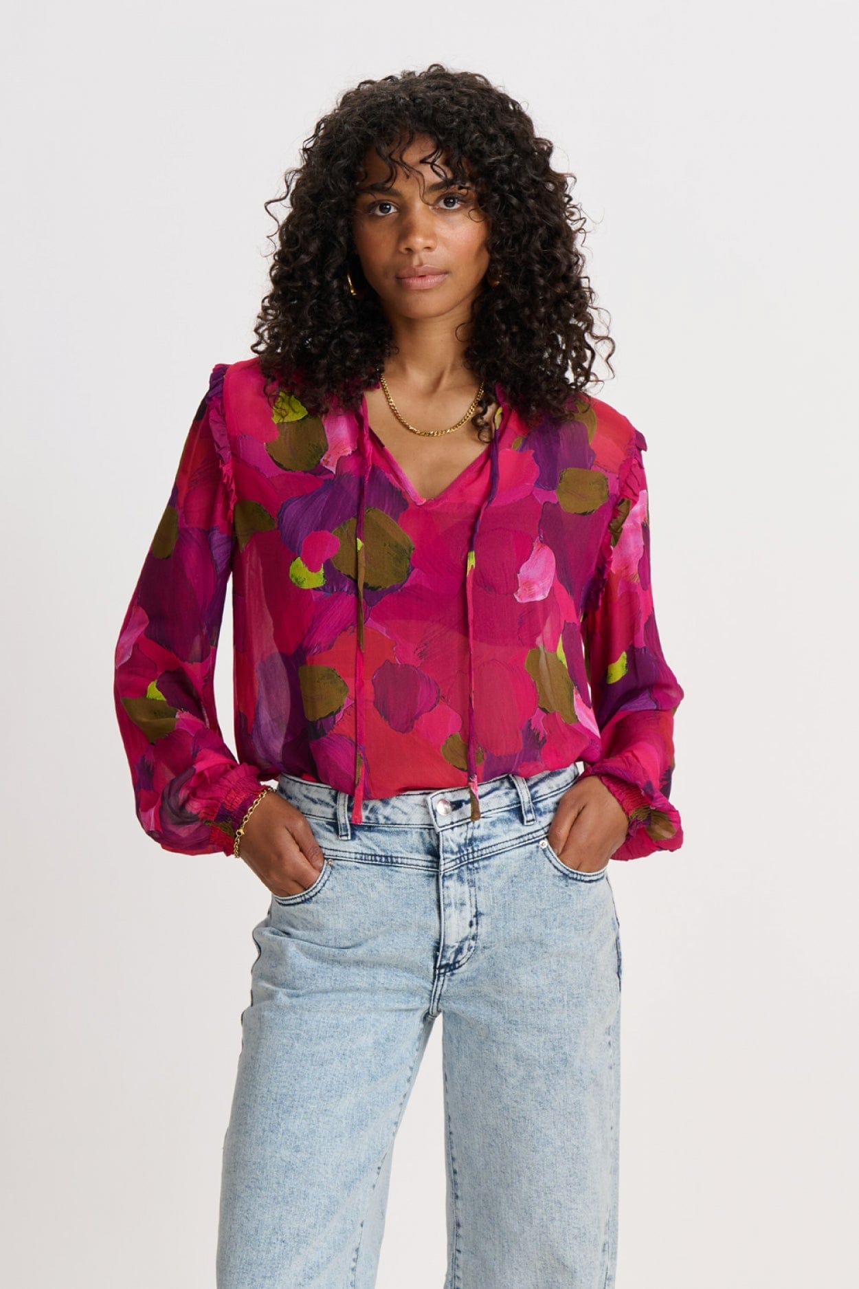 POM Amsterdam Tops Pink / 34 TOP - Brushwork Fiery Pink