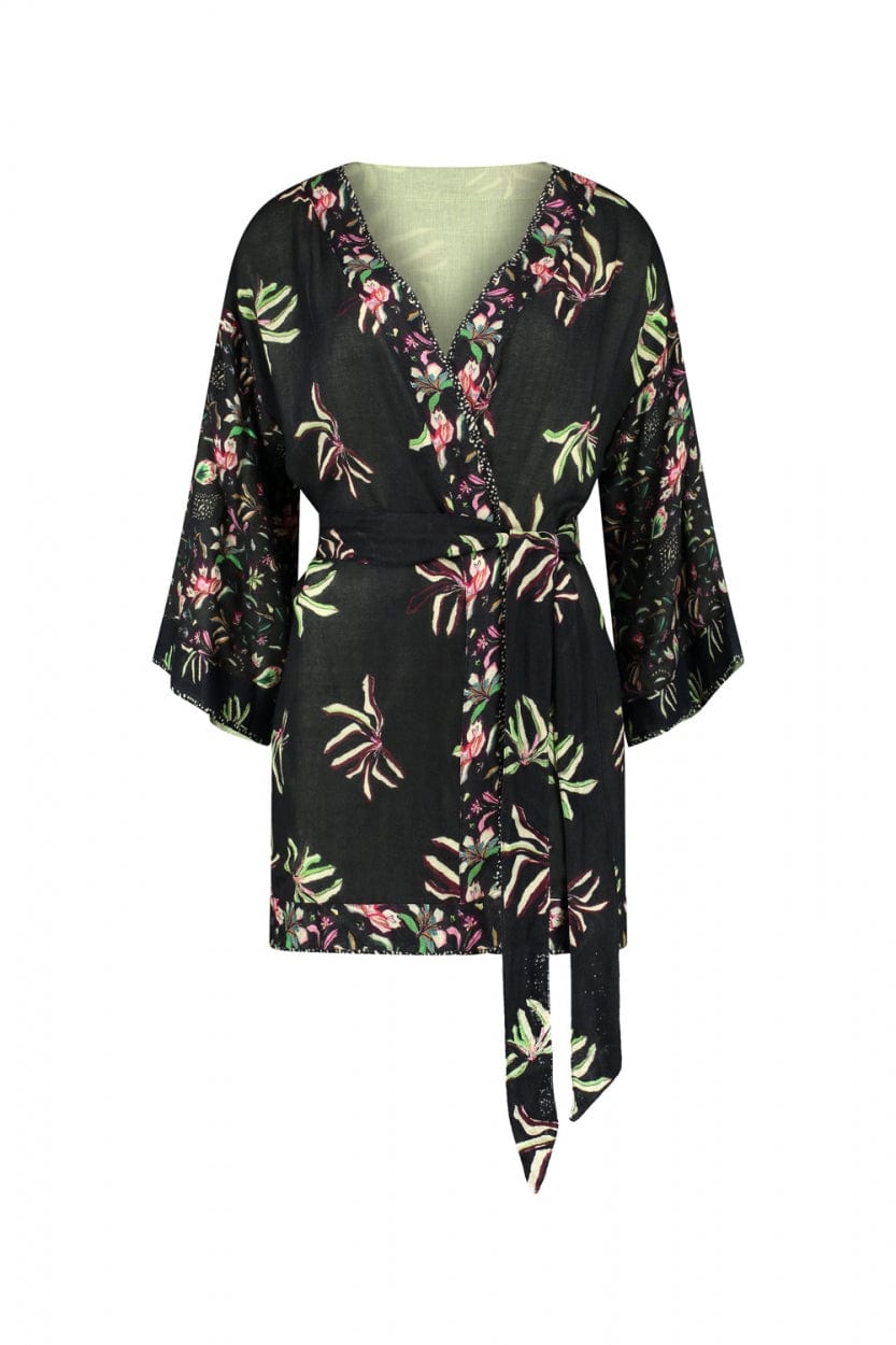 POM Amsterdam Kimono Black / OS KIMONO - Flower Blaze Anthracite