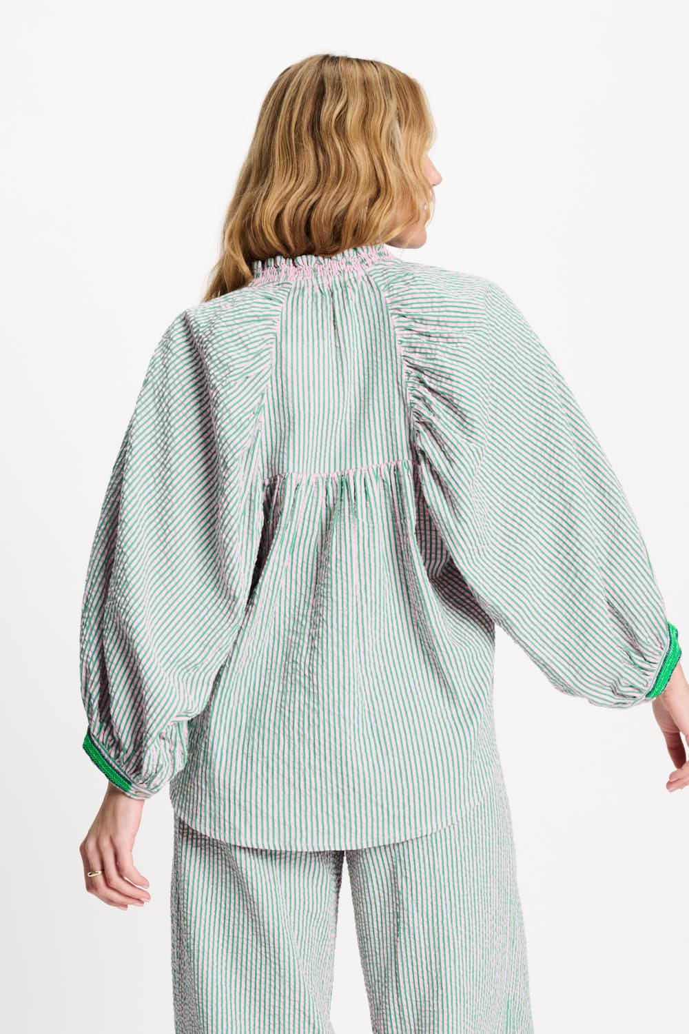 POM Amsterdam Blouses BLOUSE - Seersucker Green Pink