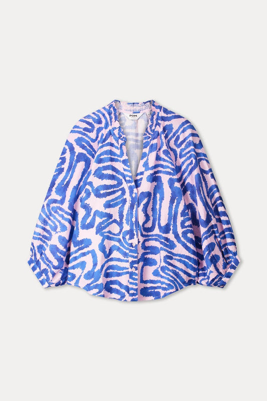 POM Amsterdam Blouses BLOUSE - Waves Pink Linen