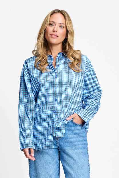 POM Amsterdam Blouses Blue / 34 BLOUSE - Beau Check Sapphire Blue