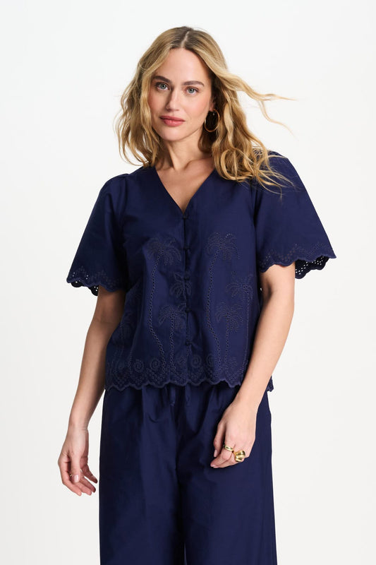 POM Amsterdam Blouses Blue / 34 BLOUSE - Broderie Anglaise Night Blue
