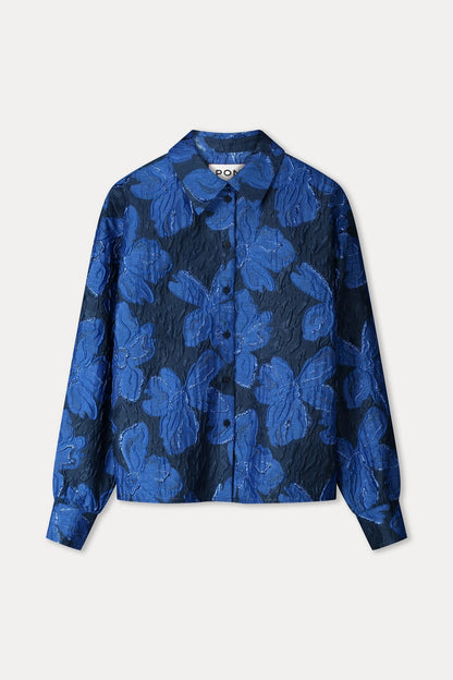 POM Amsterdam Blouses Blue / 34 BLOUSE - Jade Bloom Cobalt Blue