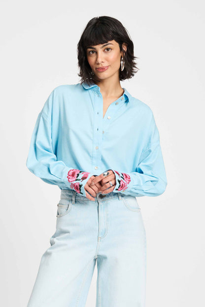 POM Amsterdam Blouses Blue / 34 BLOUSE - Sky Blue Melange