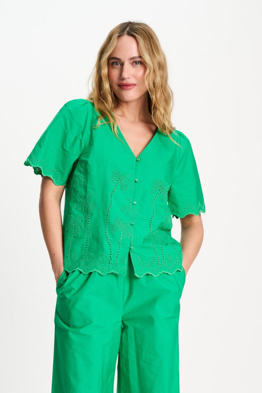 POM Amsterdam Blouses Green / 34 BLOUSE - Broderie Anglaise Palm Green