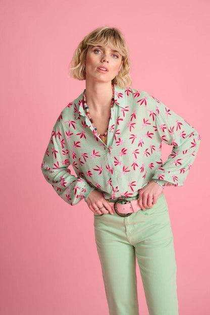 POM Amsterdam Blouses Green / 34 BLOUSE - Milly Fly Away Green
