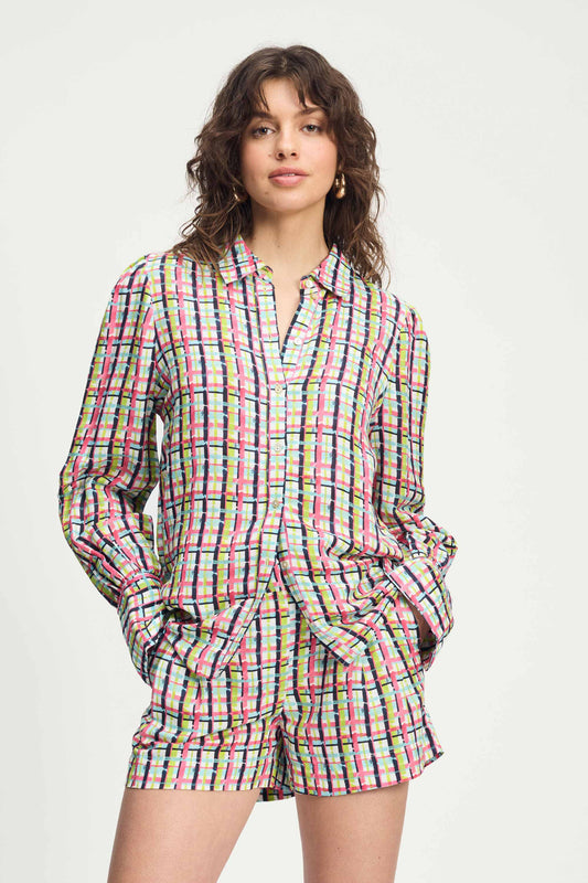 POM Amsterdam Blouses Multi colour / 34 BLOUSE - Brushwork Check Linen