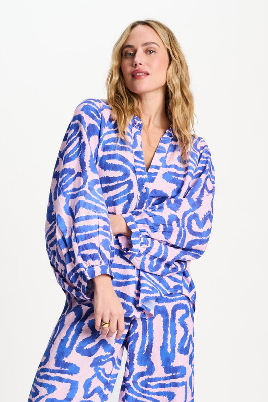 POM Amsterdam Blouses Multi colour / 34 BLOUSE - Waves Pink Linen