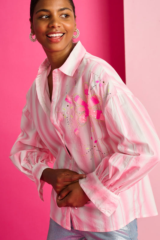 POM Amsterdam Blouses Pink / 34 BLOUSE - Embroidery Striped Pink