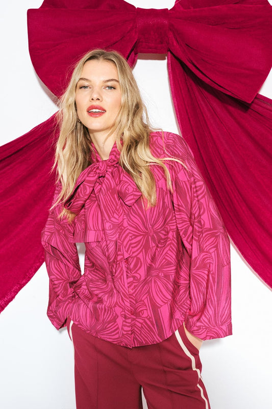 POM Amsterdam Blouses Pink / 34 BLOUSE - Sara Ribbon Pink