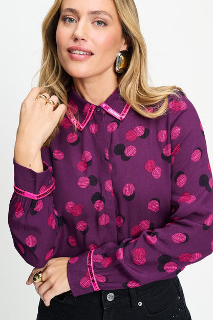 POM Amsterdam Blouses Purple / 34 BLOUSE - Mila Disco Dots