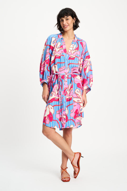 POM Amsterdam Dresses Multi colour / 34 DRESS - Urban Flora Stripe Linen