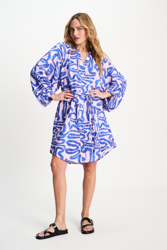 POM Amsterdam Dresses Multi colour / 34 ROBE - Waves Pink Linen