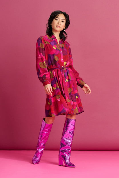POM Amsterdam Dresses Pink / 34 ROBE - Brushwork Fiery Pink