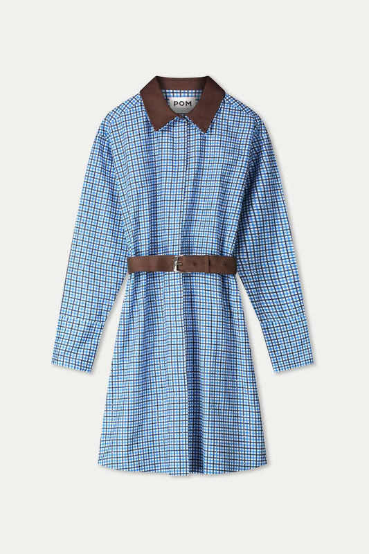 POM Amsterdam Dresses ROBE - Indy Check Sapphire Blue