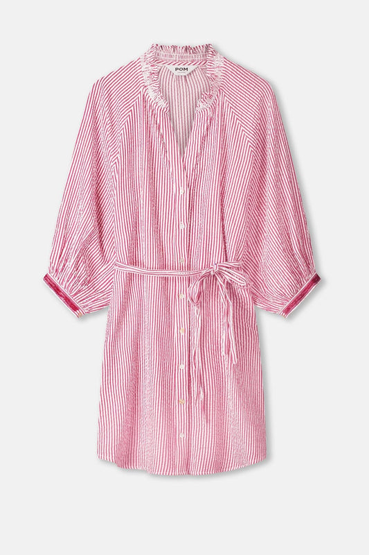POM Amsterdam Dresses ROBE - Seersucker Red White